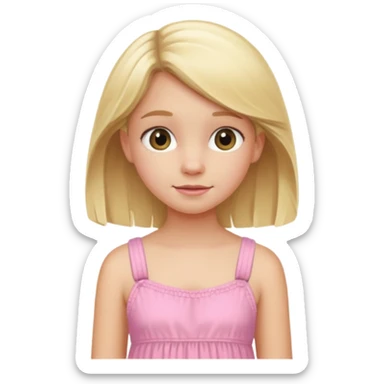 A blonde Australian 12 year old girl in a pink sort  dress cute sticker