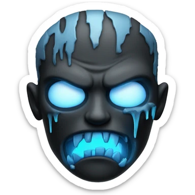 Dark black gray silver maroon zombie face photograph detailed blue flames in mouth blue glow sticker