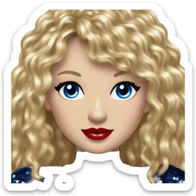 Realistic Taylor swift wearing navy blue glittery sequin bodysuit with tassels and gems and long hair with red lipstick and blue eyes  sticker