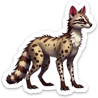 Feral Rare Fantasy dark vibrant warm-colored Vernid-Sergal-Genet-species by LiLaiRa, random markings, tufted ears, full body, 4 legs sticker