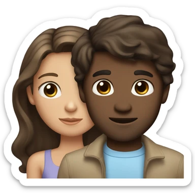a girl with light brown wavy medium length  ir with her tall dark brown straight hair boyfriend. the girl has hazel eyes and the boy has  blue eyes sticker