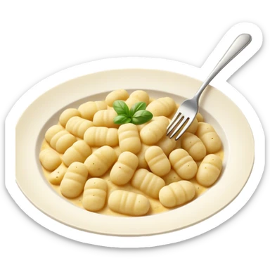 Gnocchi Cinematic Realistic Gnocchi Dish Emoji, depicted as tender oblong potato gnocchi garnished with iconic fork marks on top, rendered with soft textures and warm, inviting lighting. sticker