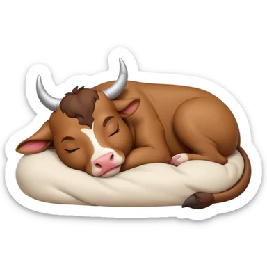 meme-worthy-cute-sleeping-domestic-bull-portrait-emoji,-head-resting-peacefully-with-a-contented-smile,-showcasing-a-robust,-muscular-build-and-a-luxuriously-soft-coat,-eyes-gently-closed-in-serene,-restful-slumber,-simplified,-solid-brown sticker