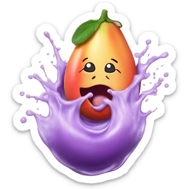 Eggplant on top of a peach splashing milk sticker