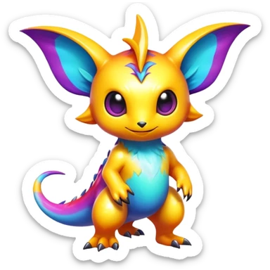 Exotic shiny rare multi-colored epic cute Fakémon-creature, full body, with random markings sticker