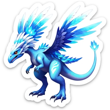 Shiny Futuristic Celestial Magical Ethereal Fakemon-HeadFeathers-Pokemon-Digimon-Spectrobes-Raptor-Dinosaur-fusion, full body sticker