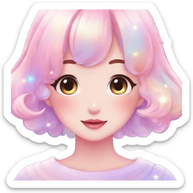 Gorgeous pastel anime style lady blushing nebula gradient sparkle face dreamy idol model colorful shiny stars galaxy kawaii cottagecore pearly petite simplistic aesthetic trending style sticker