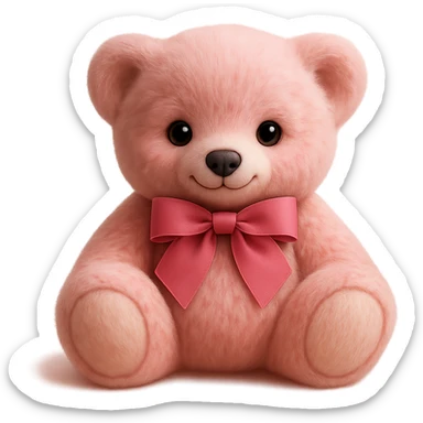 Make the teddy bear's fur a mix of realistic pink and white with soft lighting. Remove the background to make it transparent. sticker