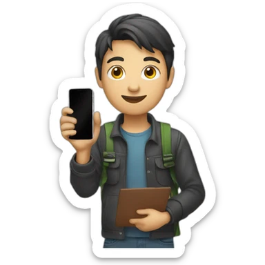 a student shows a mobile phone sticker