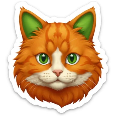 try orange cat missing his right eye and has a green left eye, with an orange patch of fur near his nose sticker
