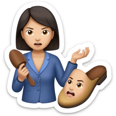 Angry Asian mom with slipper in hand sticker