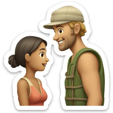 Caucasian fisherman no beard and no mustache in love with Philippine island girl on an island sticker