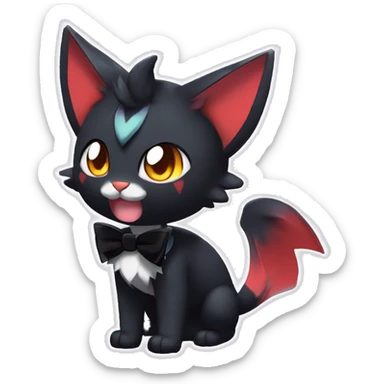 Shiny Dark Cool Shy Edgy Black beautiful ethereal fantasy Kawaii Sona Litten-Fakemon-cat-animal with edgy bat-ears bow tie black emo-mane vtuber model Full Body sticker