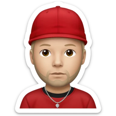 Fred Durst with light skin, dark blonde, red cap, black shirt with silver necklace, khaki pants sticker