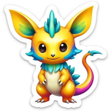 Exotic shiny rare multi-colored epic cute Fakémon-creature, full body, with random markings sticker