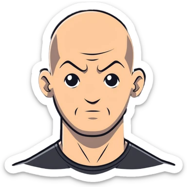 exaggerated cartoon expression of bald strong man, suitable for emoji sticker sticker