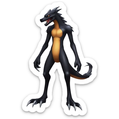 Black, Cool, Edgy, Nargacuga-Garchomp-Houndoom-Sergal Fakémon-Digimon with sharp markings,  full body sticker