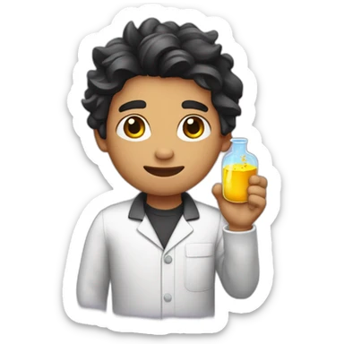 chemistry boy with black combed to the right hair and his instumants on his hand sticker