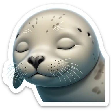 Meme-Worthy Cute Sleeping harbour seal Portrait Emoji, Head resting peacefully with a contented smile, showcasing a smooth, streamlined body and eyes gently closed in serene slumber, Simplified yet adorably endearing features, highly detailed, glowing with a soft, drowsy ocean light, high shine, relaxed and utterly lovable, stylized with an air of playful laziness, soft glowing outline, capturing the essence of a sleeping seal that feels destined to become the next viral icon of adorable rest! sticker