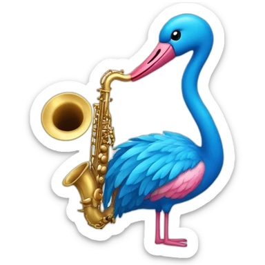 A blue flamingo playing saxophone  sticker