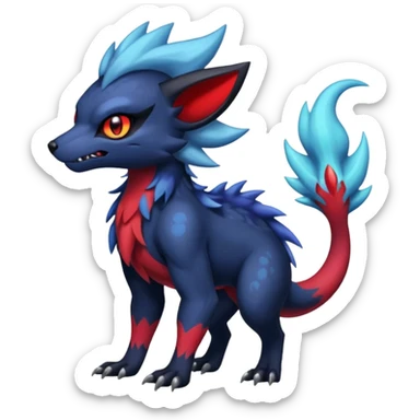 Colorful esoteric shiny glowing scaly scary cool badass edgy Zorua-Absol-Salandit-fusion (full body) sticker