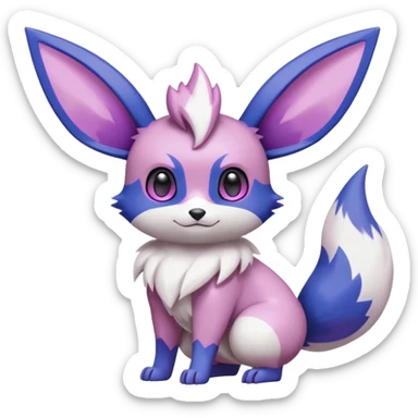 Shiny White with Violet and Indigo and pink markings Eevee-Minccino-Zangoose-Pokémon-Digimon-Fakémon-fusion-hybrid-creature sticker