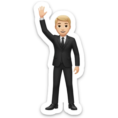 white man in a black suit and shoes, one hand raised sticker