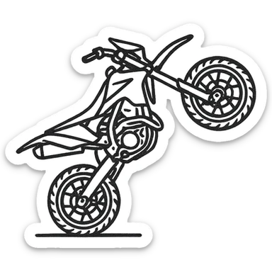 hand-drawn outlined icon of a supermotard motorcycle doing a wheelie sticker