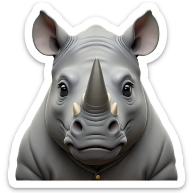 cinematic-noble-rhinoceros-portrait-emoji,-poised,-with-a-massive,-powerful-build-and-a-thick,-hide-of-slate-gray,-deep-set-soulful-piercing-eyes,-simplified-yet-sharp-and-sophisticated-features,-highly-detailed, with large black eyes, szoomed out showing houlders sticker