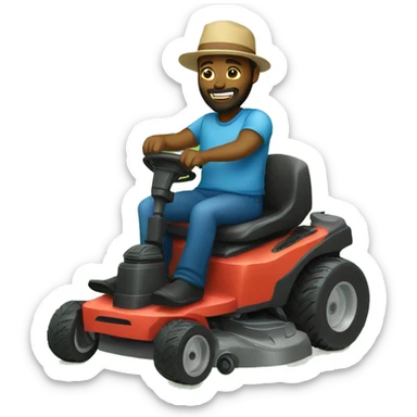 black man with a beard and a hat sitting on a lawn mower sticker