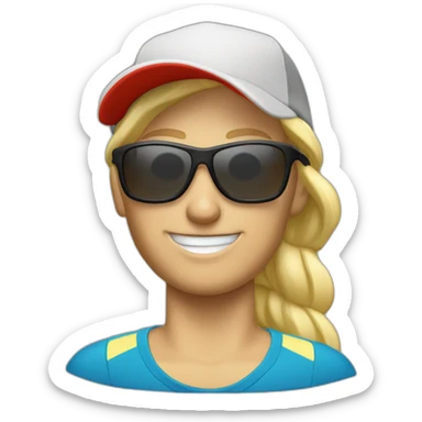 blonde salomon trail runner wearing a cap and a pair of sunglasses sticker