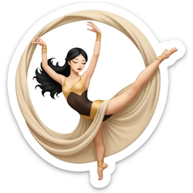 Emoji de una mujer pelinegra blanca bailarina de danza aerea haciendo figuras en el aire en una tela  sticker