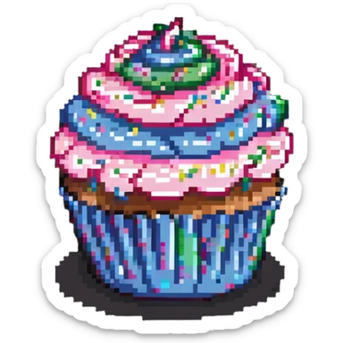 cupcake with pink frosting and rainbow sprinkles sticker