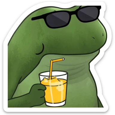 bufo frog lounging at the beach, sunglasses on, sipping a beverage sticker