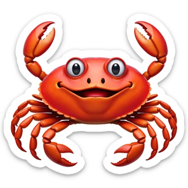 Cinematic Realistic Comical Crab Portrait Emoji, Head tilted dramatically with an exaggeratedly amused expression, featuring a striking, glossy red shell with bold natural textures and a whimsically formed face with wide, expressive eyes full of playful disbelief, rendered with lifelike detail and vibrant coastal hues, high shine, dramatic yet playful, styled with an air of cheeky seaside mischief, soft glowing outline, capturing the essence of a spirited and over‐the‐top crab that looks ready to pinch its way into viral fame! sticker