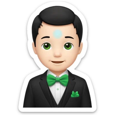 baby boy black hair in suit, with green bow, happy sticker