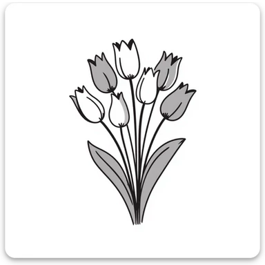 Bouquet of tulips with stems and leaves. Using specific pastel colors (dd9fb0, ffc6d3, a3bfc9, c4bee2, f1b091). Hand-drawn doodle style with delicate flower details. Multiple tulip blossoms in different stages of opening. Elegant floral design with transparent background. sticker
