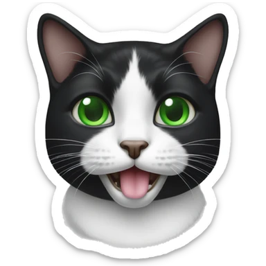 black and white cat with spot on mouth and nose green eyes sticker