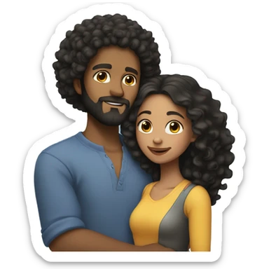 Light skin;Black long hair girl hugging with a man with black beard and curly hair sticker