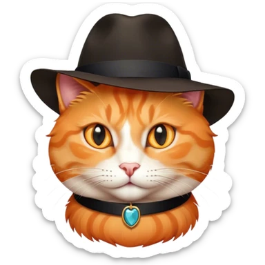 elegant orange cat with hat fedora black sticker