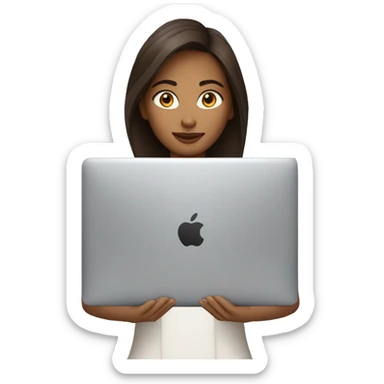 Femme brune peau blanche travaille sur son macbook sticker