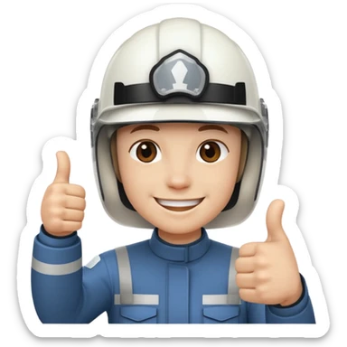 Cara de una persona con casco blanco cun pulgar arriba sticker