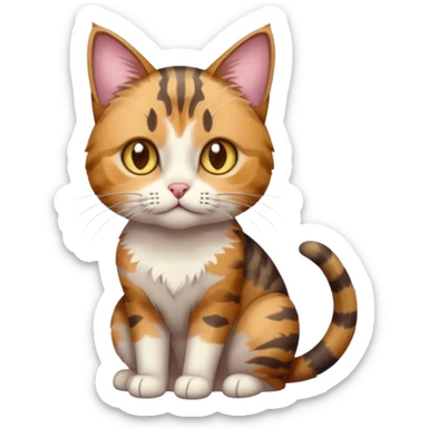 full body anxious looking colourful light calico tabby cat with hazel eyes and patchy brown tabby sections of fur sticker