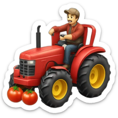 Hombre subido en un tractor con tomates sticker
