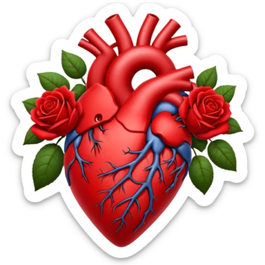 Organ heart with red roses growing out of it  sticker