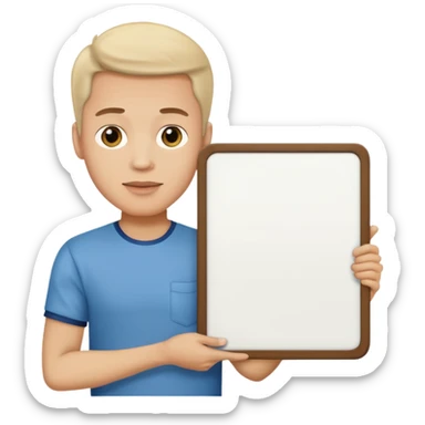 A guy from the 1980’s holding a large blank sign sticker