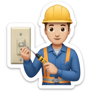 electrician installing a light switch emoji, with screwdriver and wires visible, clear and simple style sticker