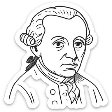 a hand drawn black outline portrait of Immanuel Kant with similar size eyes based a famous painting of him sticker