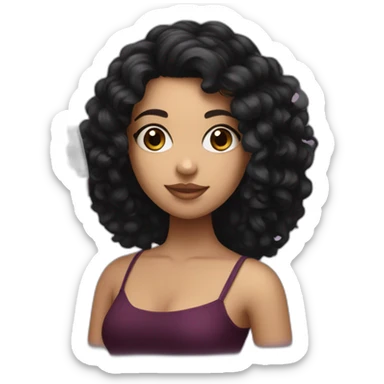 White latin girl with curly black hair and wine sticker