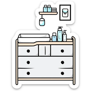 cute nursery changing table set with organizers for diapers, wipes, lotions, and baby clothes sticker